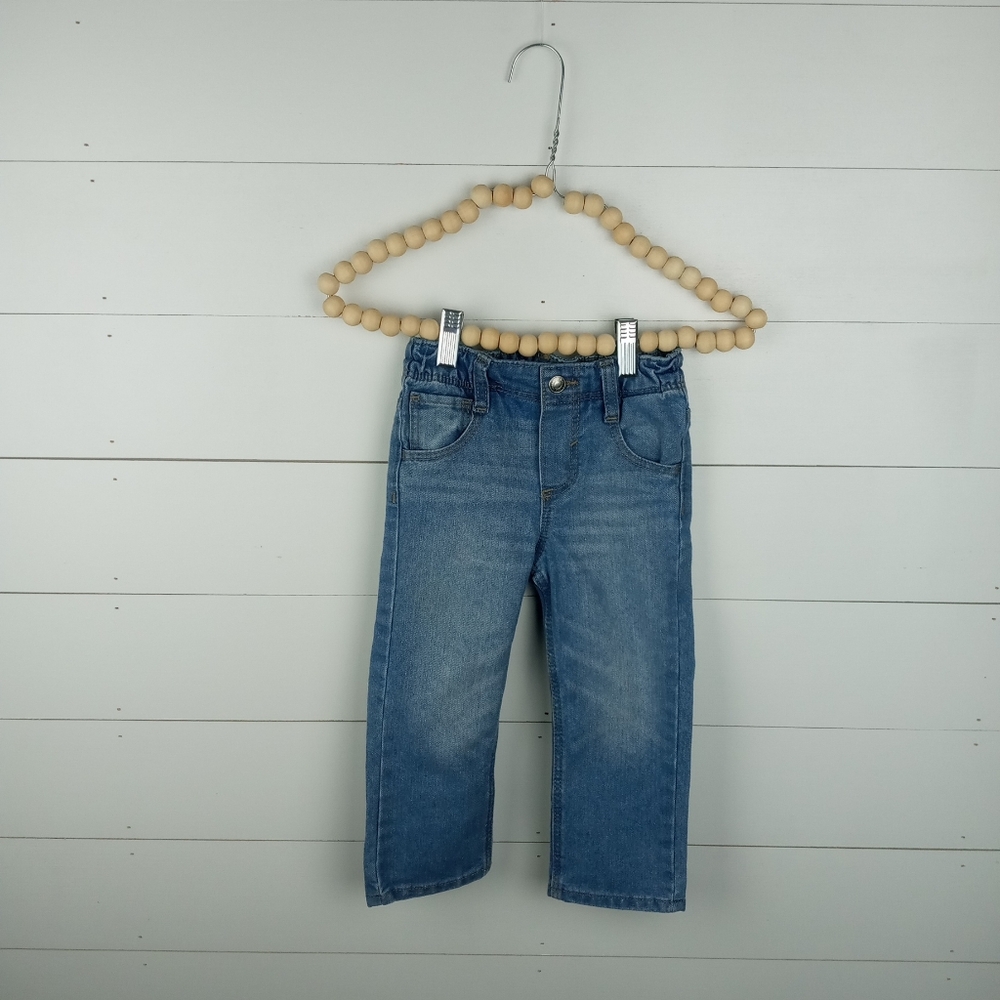 Old Navy boys size 2T light wash elastic waist jeans, snap no zip fly